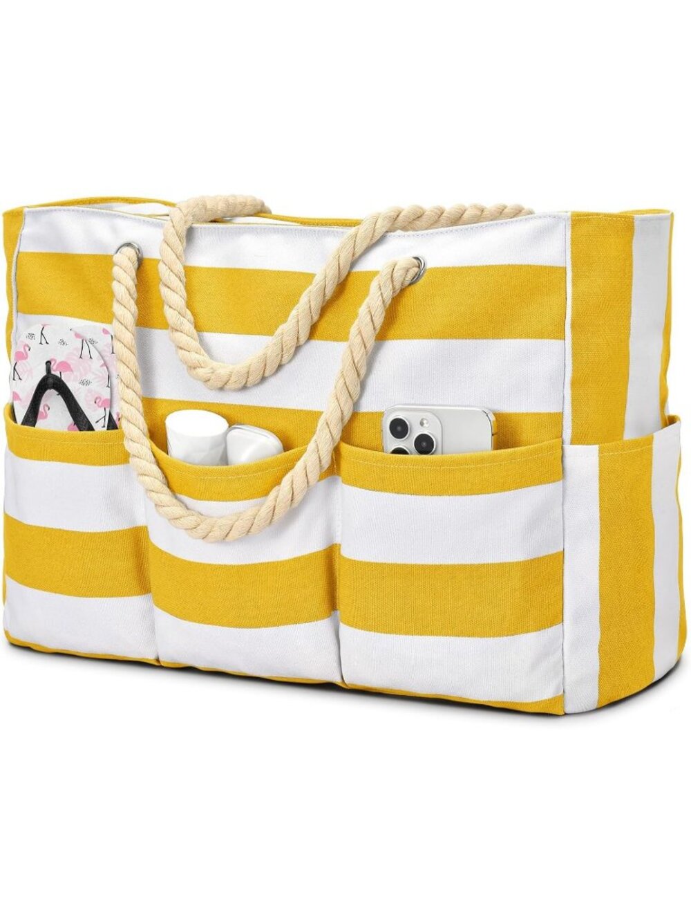 Women's Yellow Large Canva Beach Tote Waterproof Sandproof Foldable Bag